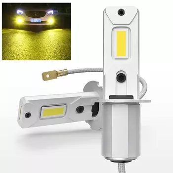 Светодиодная противотуманная фара POOPEE H3 желтая 3000K высокая яркость 5000LM 20W совместима с автомобилем грузовиком новый осмотр транспортного средства длительный срок службы компактный регулируемый угол серебряный