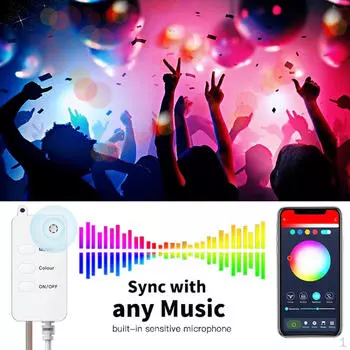 Светодиодная RGB 5 режимов, три музыки с дистанционным управлением, синхронизирующая лампа для уличной свадебной рождественской елки Copper Wire 5M