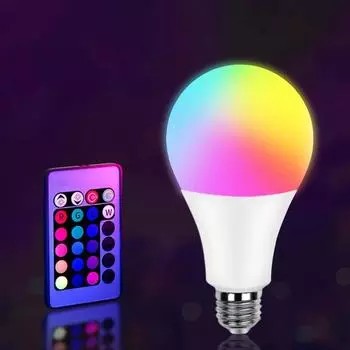 Светодиодная RGB-лампочка E27 80-265 В 10 Вт 15 Вт или 20 Вт с ИК-пультом дистанционного управления 16 цветов 2835 SMD с регулируемой яркостью для умного дома