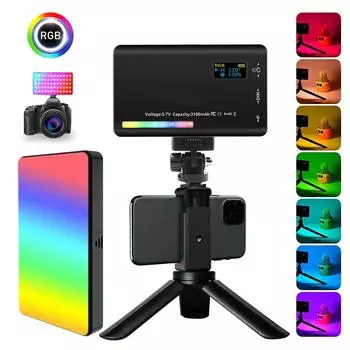 Светодиодная RGB-подсветка для видеосъемки, панель освещения камеры CRI95 + 2500-9000K с держателем для видеокамеры для прямой трансляции Vlog DSLR