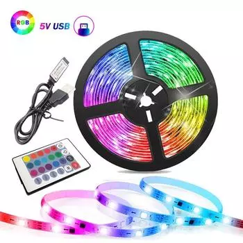 Светодиодная RGB-подсветка, USB-инфракрасный 24-клавишный пульт дистанционного управления с управлением через Bluetooth 5050, фоновая подсветка для телевизора и компьютера 1m-12leds разноцветный
