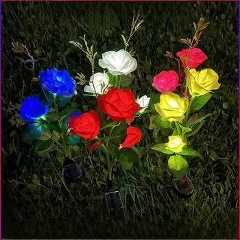 Светодиодная роза на солнечной батарее для украшения сада на открытом воздухе 3 синий