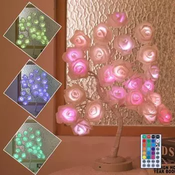 Светодиодная роза, рождественская елка, гирлянда, ночные огни, искусственный цветок, лампа для дерева бонсай, питание от USB, подарки для дома