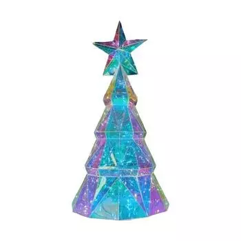Светодиодная рождественская елочная игрушка, светящаяся многогранная фигурка рождественской елки со звездой наверху, праздничный декор для украшения домашнего стола 38cm Colorful Light