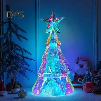 Светодиодная рождественская елочная игрушка, светящаяся многогранная фигурка рождественской елки со звездой наверху, праздничный декор для украшения домашнего стола 38cm White Light.