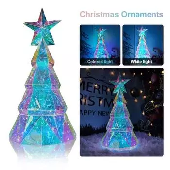 Светодиодная рождественская елочная игрушка, светящаяся многогранная фигурка рождественской елки со звездой наверху, праздничный декор для украшения домашнего стола 38cm Colorful Light