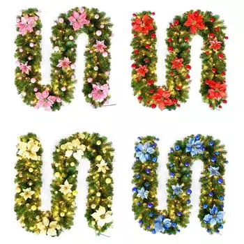 Светодиодная рождественская гирлянда из ротанга, декоративная лампа, искусственный цветок, рождественская елка, декоративная полоса, венок, светящаяся лента для цветов 2,7 м розовый