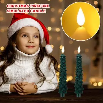 Светодиодная рождественская свеча-имитация шишки, парафиновая рождественская декоративная атмосфера, стильный светильник S зелёный