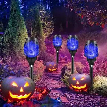 Светодиодная садовая лампа высокой яркости IP65 водонепроницаемый потрясающий визуальный эффект автоматическое включение/выключение Хэллоуин лампа с солнечным пламенем Декор 1pc синий