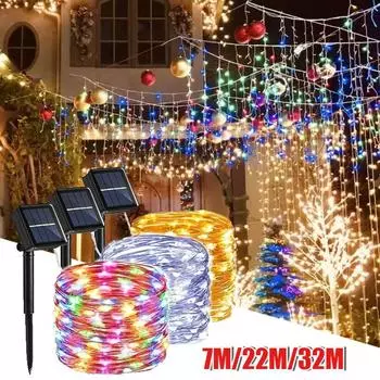 Светодиодная солнечная фея, солнечный светильник, водонепроницаемая медная проволока, гирлянда для рождественской вечеринки, солнечная лампа для сада, свадьбы 7M 50LED белый