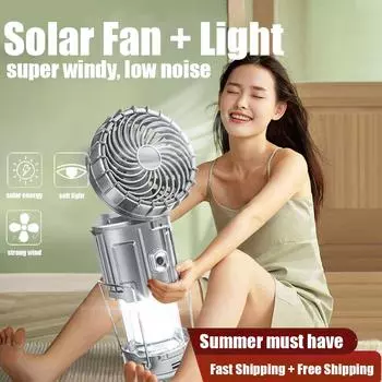 Светодиодная солнечная многофункциональная лампа для кемпинга, портативная с вентилятором, перезаряжаемая ночная лампа на солнечной батарее, подвесная палатка, фонарик для рыбы multifunction light