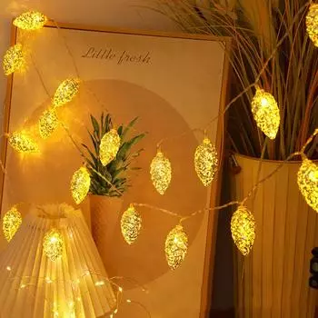 Светодиодная сосновая шишка на батарейках, Рождественская фея, гирлянда, декор для вечеринки Gold 1pc 1.5m/4.9ft 10LEDs теплый белый