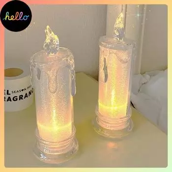 Светодиодная свеча, чайная свеча, электронная лампа с основанием, прозрачный корпус, мерцающая чайная лампа