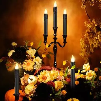 Светодиодная свеча с мерцающим пламенем, на батарейках с таймером, для домашнего декора, Рождества, Хэллоуина, черная свечеобразная лампа