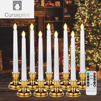 Светодиодная свеча с таймером дистанционного управления и подсвечником, пылающие, мерцающие оконные свечи, рождественские украшения, лампа-свеча