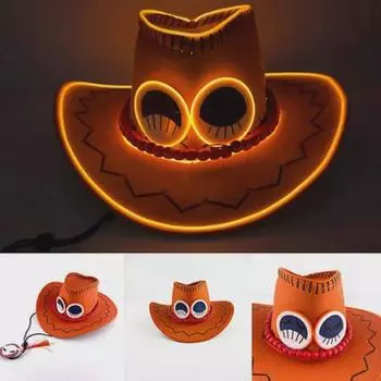 Светодиодная светящаяся аниме-шляпа Ace Cowboy Hat - Trendy Fire Fist One Piece Cosplay Jazz Hat Adjustable оранжевый