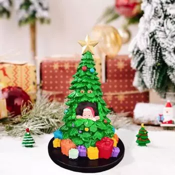 Светодиодная светящаяся фигурка рождественской елки, светящаяся фигурка Санта-Клауса, настольная статуэтка из смолы