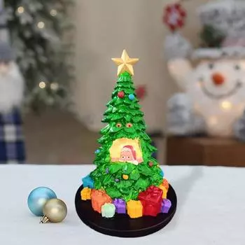 Светодиодная светящаяся фигурка рождественской елки, светящийся Санта-Клаус, рождественская елка, статуэтка из смолы, настольное украшение, праздничная вечеринка, мультяшная елка зелёный