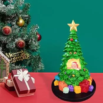 Светодиодная светящаяся фигурка рождественской елки, светящийся Санта-Клаус, рождественская елка, статуэтка из смолы, настольное украшение, праздничная вечеринка, мультяшная елка зелёный