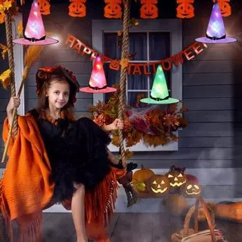 Светодиодная светящаяся шляпа ведьмы, аксессуар для косплея, светящаяся шляпа ведьмы, светодиодный головной убор для вечеринок на Хэллоуин красный