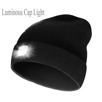 Светодиодная светящаяся вязаная теплая шапка для бега и кемпинга на открытом воздухе one size серый
