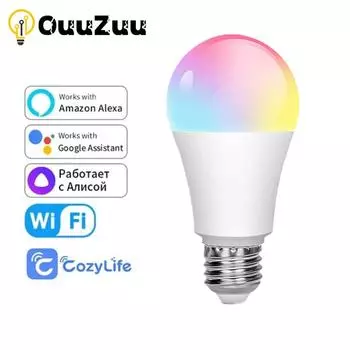 Светодиодная умная лампа Wi-Fi 15 Вт CozyLife APP E27 Светодиодная умная лампа работает с Alexa Google Home Yandex Alice 85-265V RGBCW таймер с регулируемой яркостью