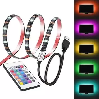 Светодиодная USB-лента 5 м, меняющая цвет 5050 RGB, гибкие светодиодные лампы с 24 клавишами для детской игровой комнаты, домашней вечеринки, подсветки телевизора 2m