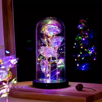 Светодиодная зачарованная роза Galaxy Rose Eternal 24K Gold Foil Flower с гирляндами в куполе для домашнего декора, рождественского подарка на День святого Валентина