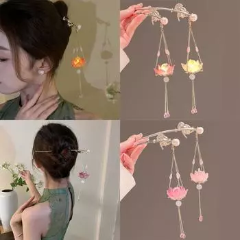 Светодиодная заколка для волос Lotus с кисточкой, светящаяся заколка для волос Lotus, головной убор, фонарь, палочка для волос, вечеринка розовый