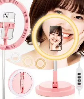 Светодиодное кольцо Sunnila, двойное использование в качестве настольной подставки, обзор освещения для фотосъемки, актриса, удаленное управление, встреча, 3 цвета, 10 уровней, в комплекте смартфон