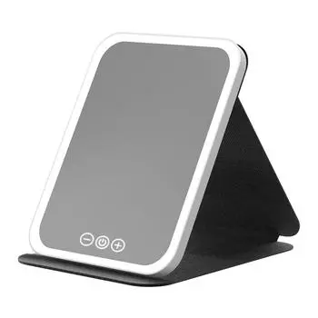 Светодиодное косметическое зеркало, портативное складное перезаряжаемое зеркало для макияжа с подсветкой, настольное зеркало с подсветкой, кожаное зеркало в виде ракушки белый