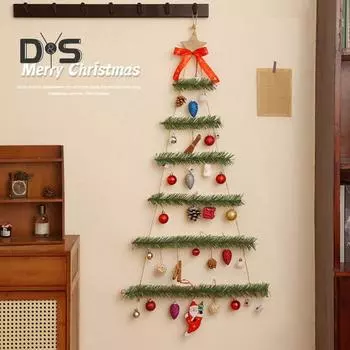 Светодиодное рождественское настенное украшение, рождественская елка, подвесная с маленькими подвесками, светящиеся рождественские елочные подвесные украшения для домашнего декора, для внутреннего и наружного использования зелёный