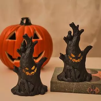 Светодиодное украшение на дерево-призрак на Хэллоуин, жуткое призрачное лицо, статуя пня, светящаяся настольная фигурка для украшения сада, двора, газона, подоконника дома A