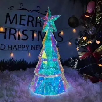 Светодиодное украшение на рождественскую елку Yousheng, светящаяся фигурка в виде многогранника со звездой наверху, праздничный декор для украшения домашнего стола 38cm White Light.