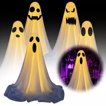 Светодиодное украшение с призраками на Хэллоуин, жуткий уличный декор с гирляндами, реалистичные статуи призраков, украшение для двора, патио, сада S