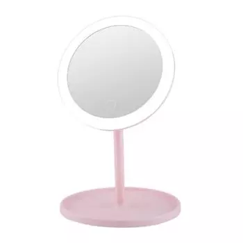 Светодиодное зеркало для макияжа с сенсорным экраном, квадратное косметическое зеркало, женское розовое косметическое зеркало принцессы, круглое светодиодное зеркало розовый