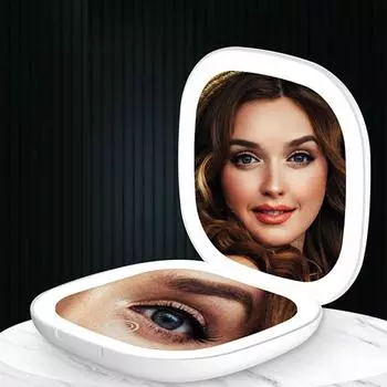 Светодиодное зеркало для макияжа Складное портативное зеркало для макияжа с двухсторонней подсветкой белый