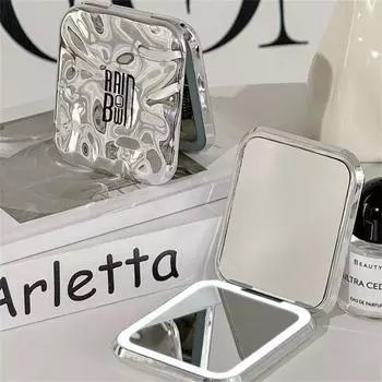 Светодиодное зеркало для макияжа, студенческое общежитие с подсветкой, складные зеркала, настольное ручное зеркало, женские портативные дорожные косметические зеркала