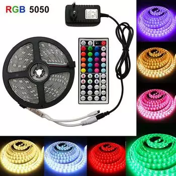Светодиодные 5050 RGB цветные мягкие ленты с 44-клавишным пультом дистанционного управления, 12 В, высокая яркость, низкое напряжение US plug