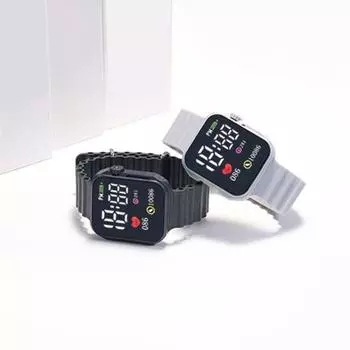 Светодиодные электронные часы с большим экраном, модный квадратный дизайн, точное время, удобные часы с силиконовым ремешком чёрный