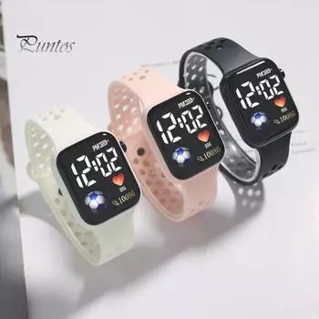 Светодиодные электронные часы с квадратным футбольным узором, регулируемый мягкий силиконовый ремешок, водонепроницаемый, сплошной цвет, для занятий спортом на открытом воздухе, для студентов, цифровые часы, идеальные синий