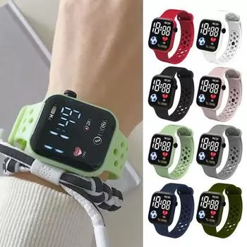 Светодиодные электронные часы с квадратным футбольным узором, регулируемый мягкий силиконовый ремешок, водонепроницаемые цифровые часы для студентов, занимающихся спортом на открытом воздухе синий