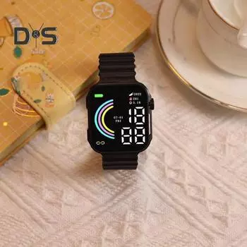 Светодиодные электронные часы с квадратным радужным циферблатом, сплошной цвет, мягкий противоскользящий ремешок, регулируемый детский студент, повседневные спортивные цифровые наручные часы, подарок на день рождения чёрный