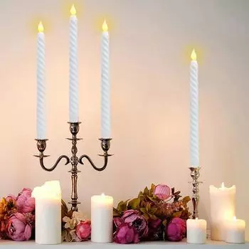 Светодиодные беспламенные конические свечи, оконные декоративные рождественские свечи, электрические длинные свечи, беспламенные подсвечники с 3D-фитилем 2 pcs слоновая кость