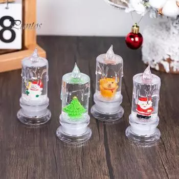 Светодиодные беспламенные свечи, работающие от батареек, рождественские свечи с внутренним Санта-Клаусом, снеговиком, рождественской елкой, фигуркой оленя, праздничные беспламенные свечи для дома Snowman