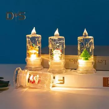 Светодиодные беспламенные свечи, работающие от батареек, рождественские свечи с внутренним Санта-Клаусом, снеговиком, рождественской елкой, фигуркой оленя, праздничные беспламенные свечи для дома Christmas Tree