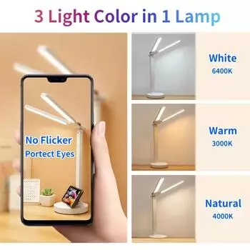 Светодиодные часы, настольная лампа, USB-зарядка, регулируемая яркость, настольные лампы, 2 головки, поворот на 180 градусов, складная защита глаз, настольные ночники для чтения