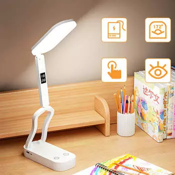 Светодиодные часы с регулируемой яркостью, складной настольный ночник, защита глаз, USB-лампа для чтения 8000mAH-cable белый