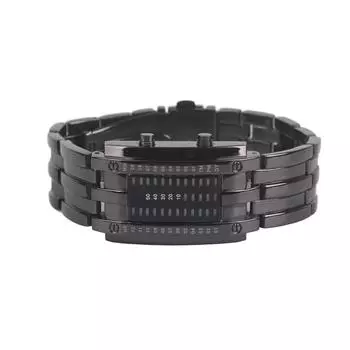 Светодиодные часы Уникальный дисплей двоичного режима времени Выпуклая дуговая структура Водонепроницаемые светодиодные наручные часы чёрный