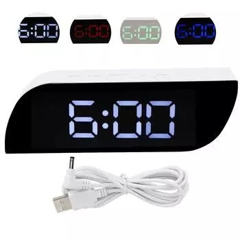 Светодиодные цифровые часы с 12/24-часовым преобразованием, регулируемой яркостью, прикроватный будильник -0801 White